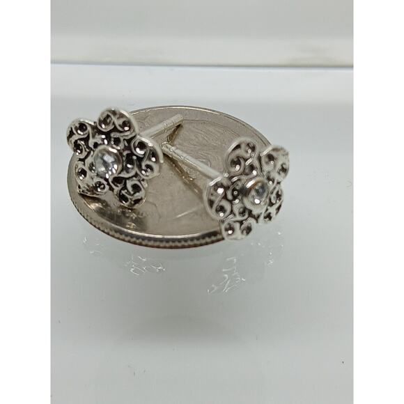 Vintage Estate Jewelry NOS .925 Sterling Silver Clear AB Crystal Flower Earrings - Picture 4 of 8